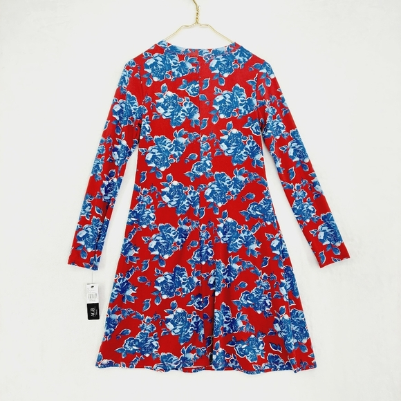 New AGB Crewneck Long Sleeve Red /Blue Floral Swing Dress P4252 - Picture 5 of 9